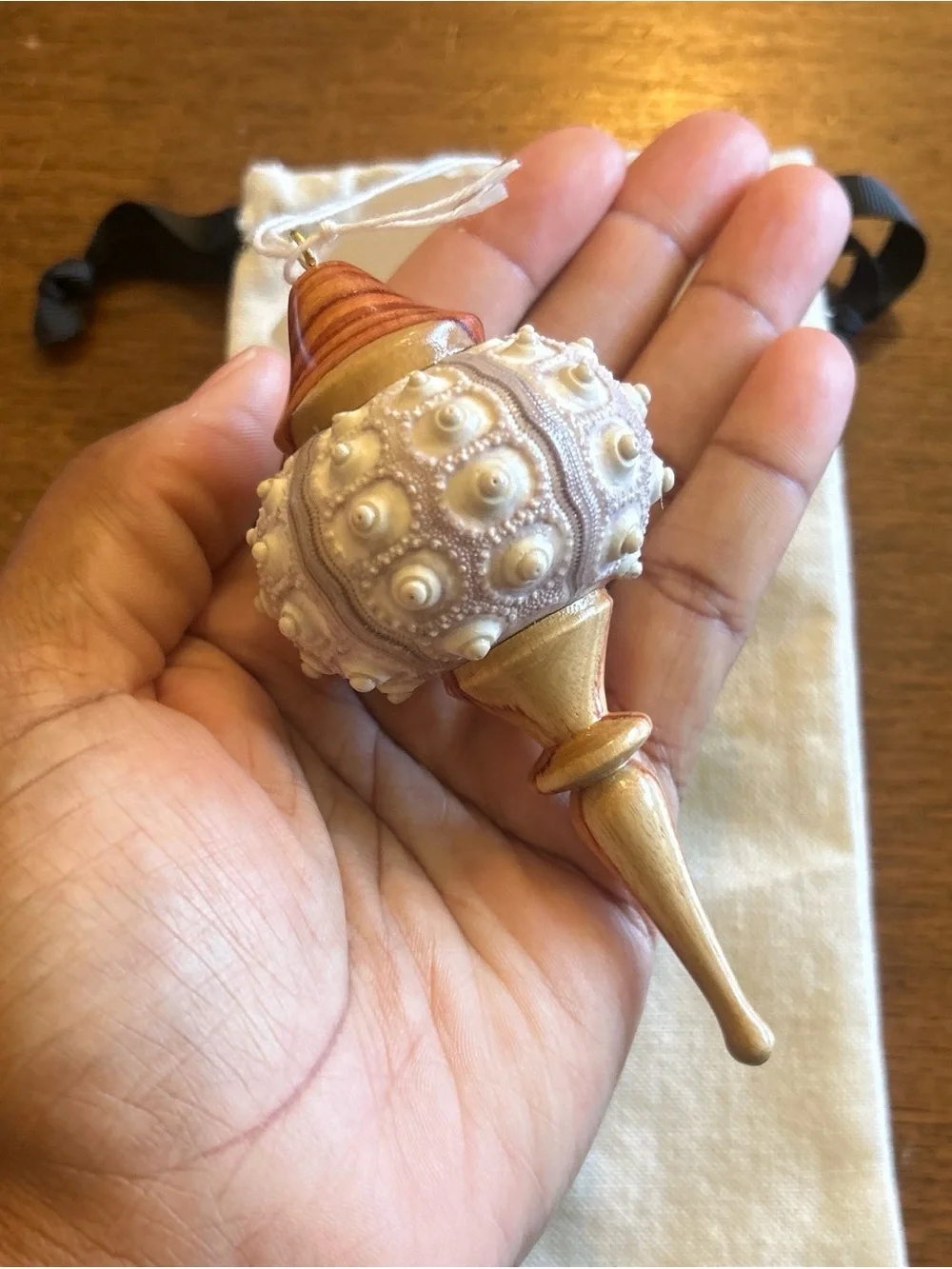 Handmade Wood Turned Sputnik Sea Urchin Shell Christmas Ornament - Exotic Wood
